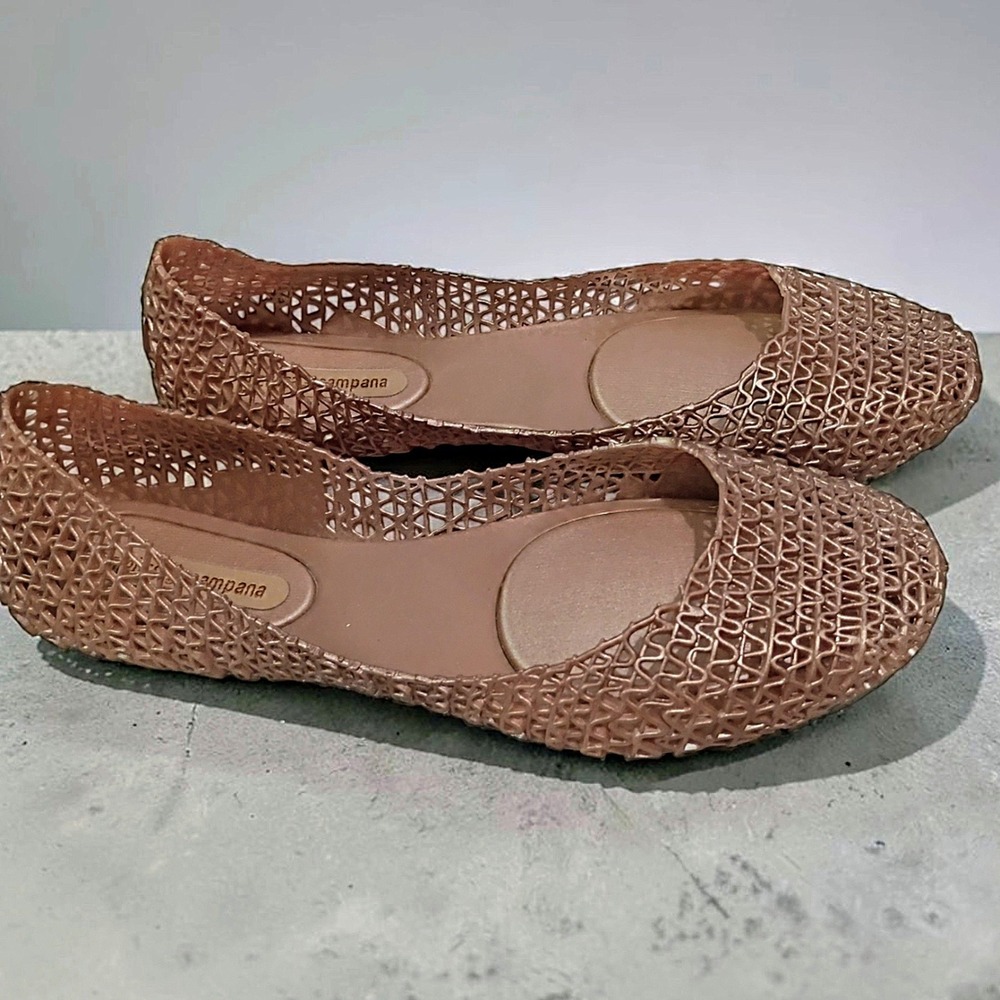 Size 6 Melissa Campana Zig Zag Ballet Flats Rose Gold Glitter Jelly Shoes